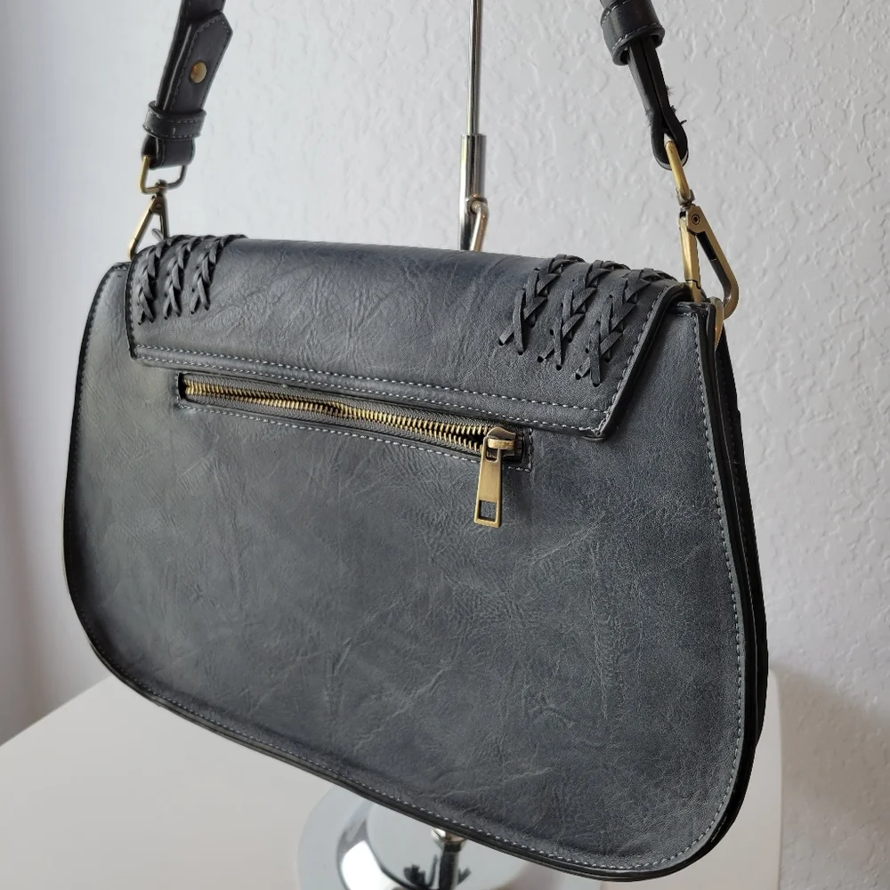 Antik Kraft Gray/ Blue Western Studded Saddle Bag Purse